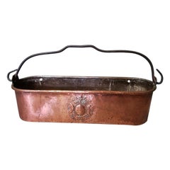 Antique French Copper Fish Pan Decorated with Coat of Arms