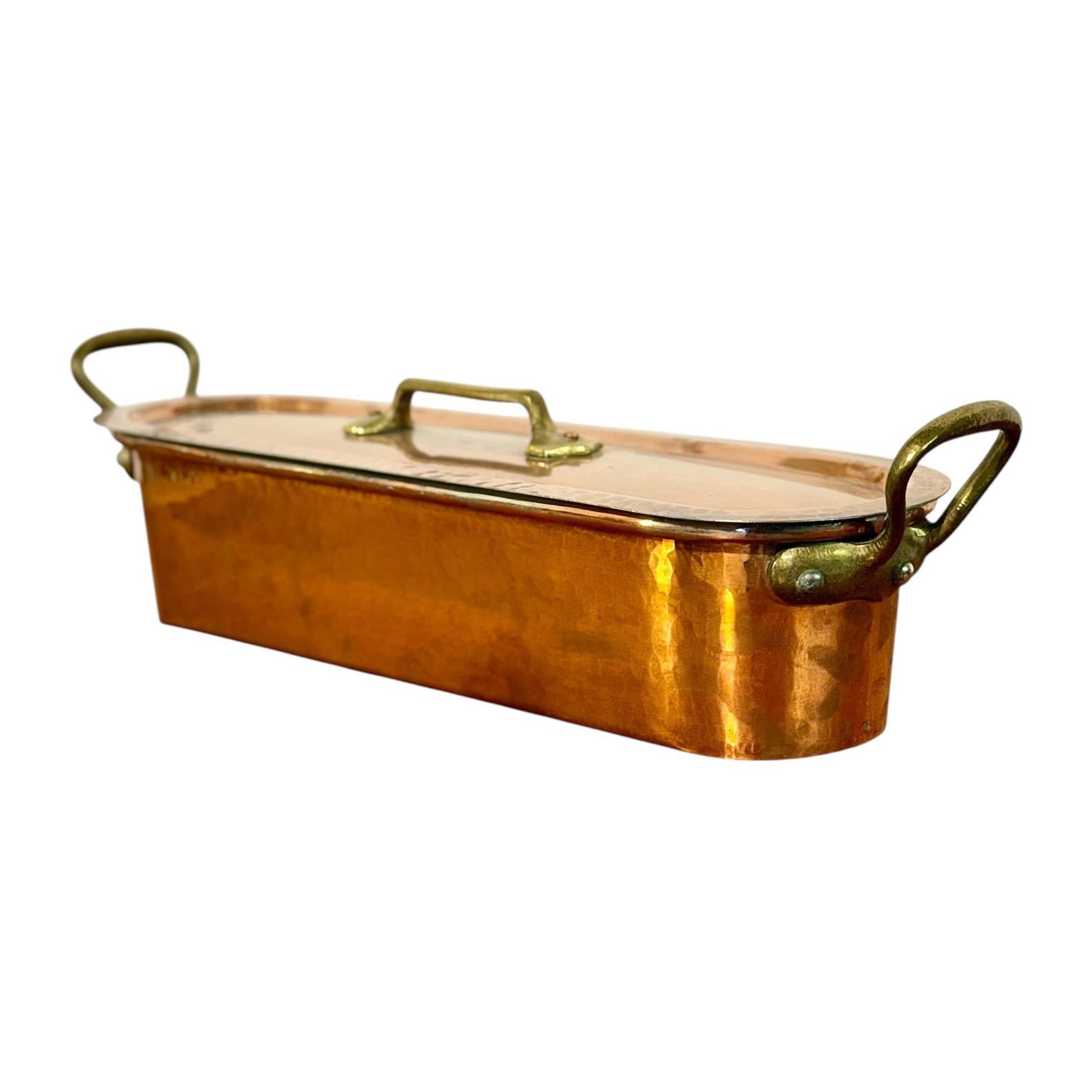 Antique French Copper Fish Poacher or Vessel with Lid and Insert For Sale
