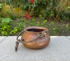 Antique French Copper Hanging Cauldron Pot with Iron Handle, Early 20th Century
