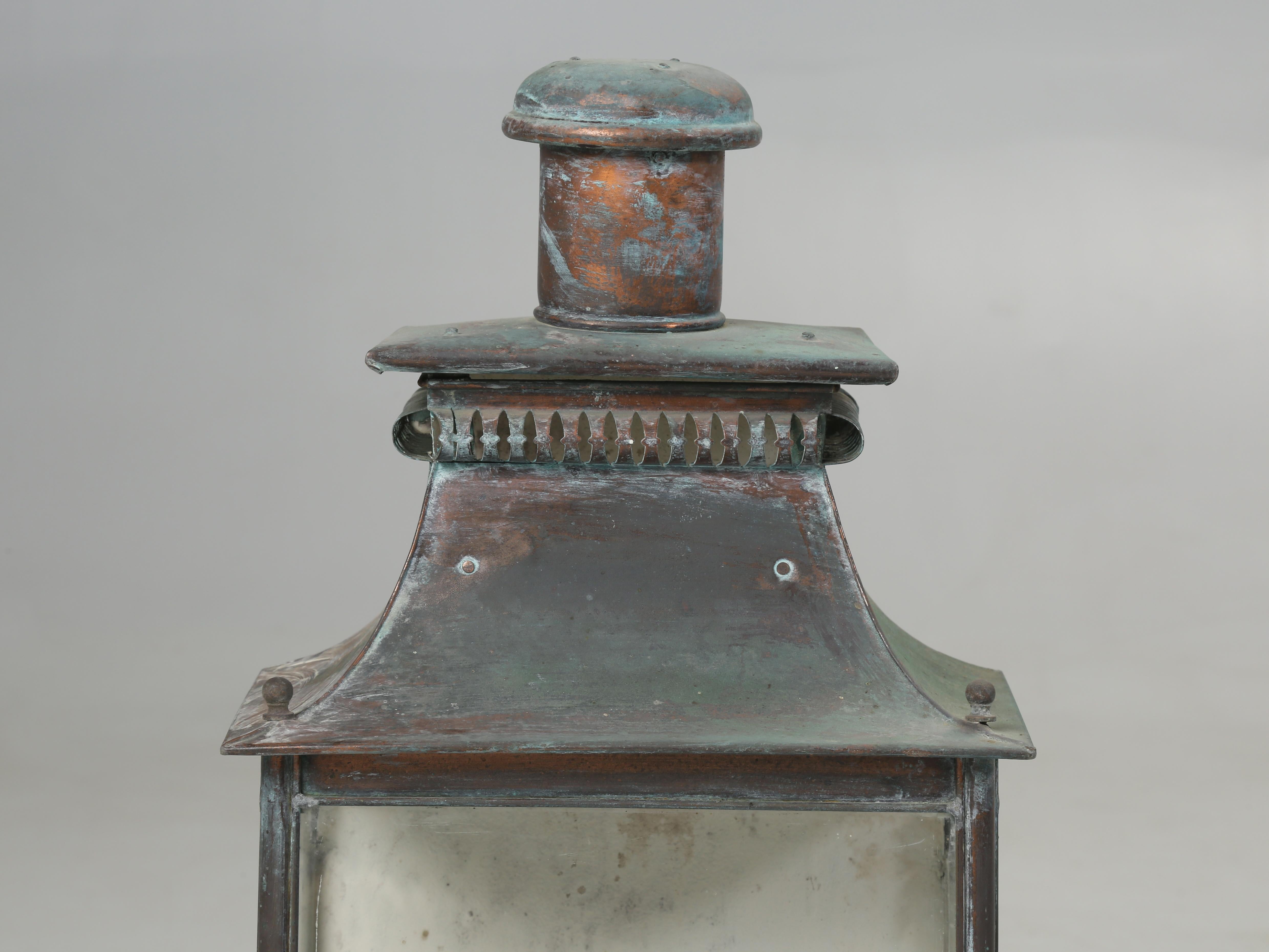 Antique French Copper Lantern Original Unrestored Condition Beautiful Patina  In Good Condition In Chicago, IL