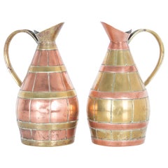 Antique French Copper Pitchers, a Pair