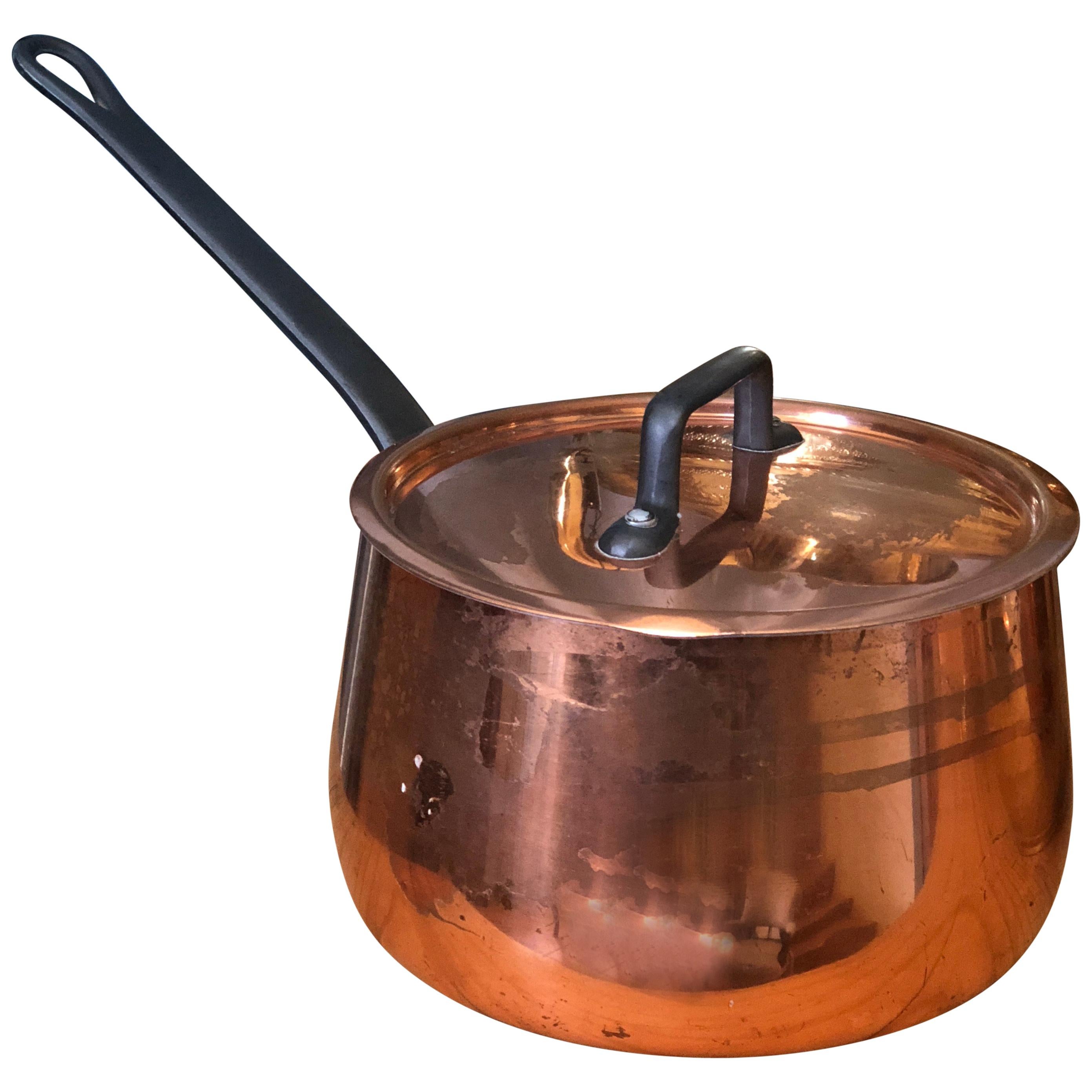 Antique French Copper Saucepan, with French Stamped Hallmark For Sale