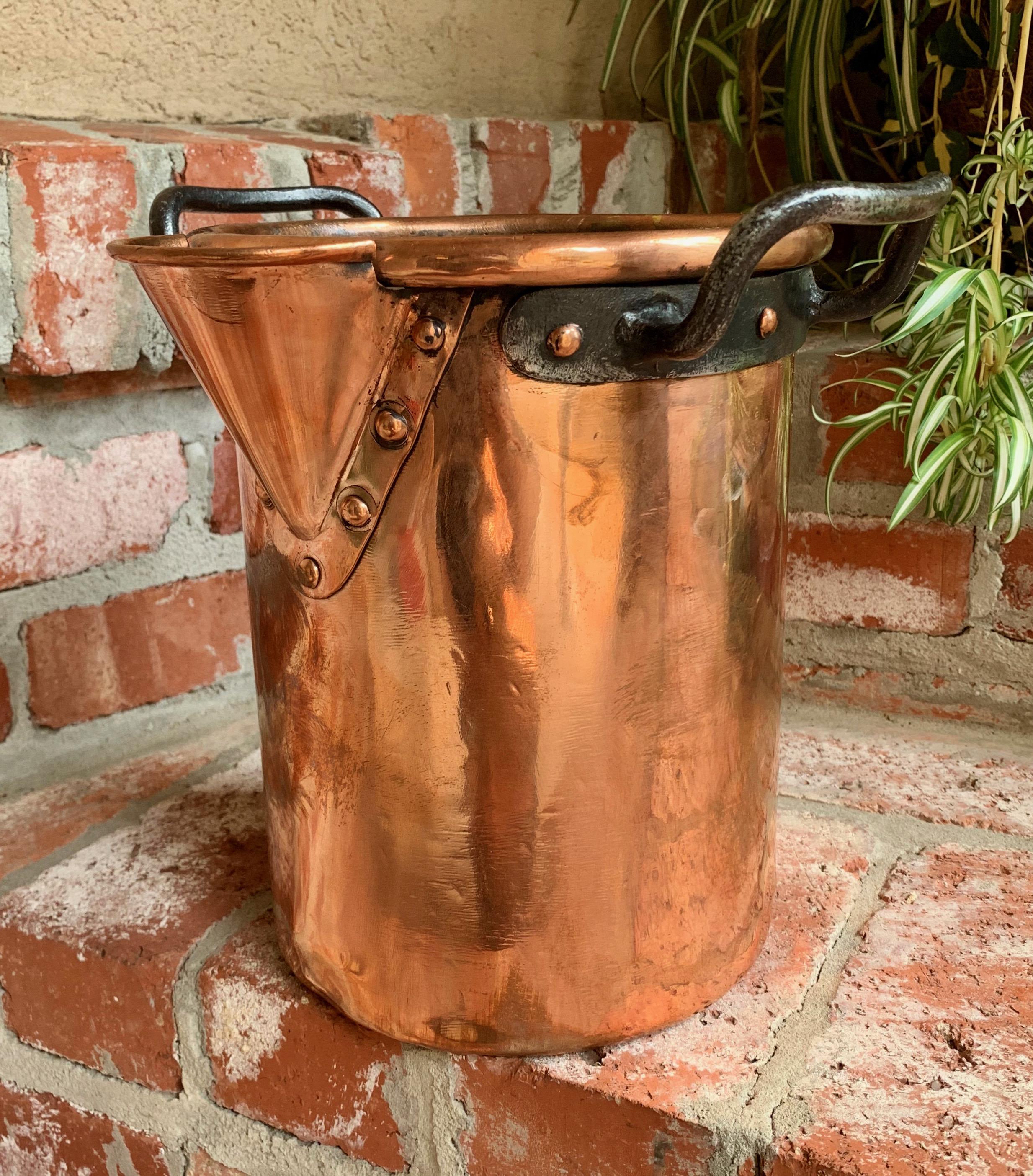 Antique French Copper Vessel Pot Riveted Wine Champagne Bucket 19th Century 7