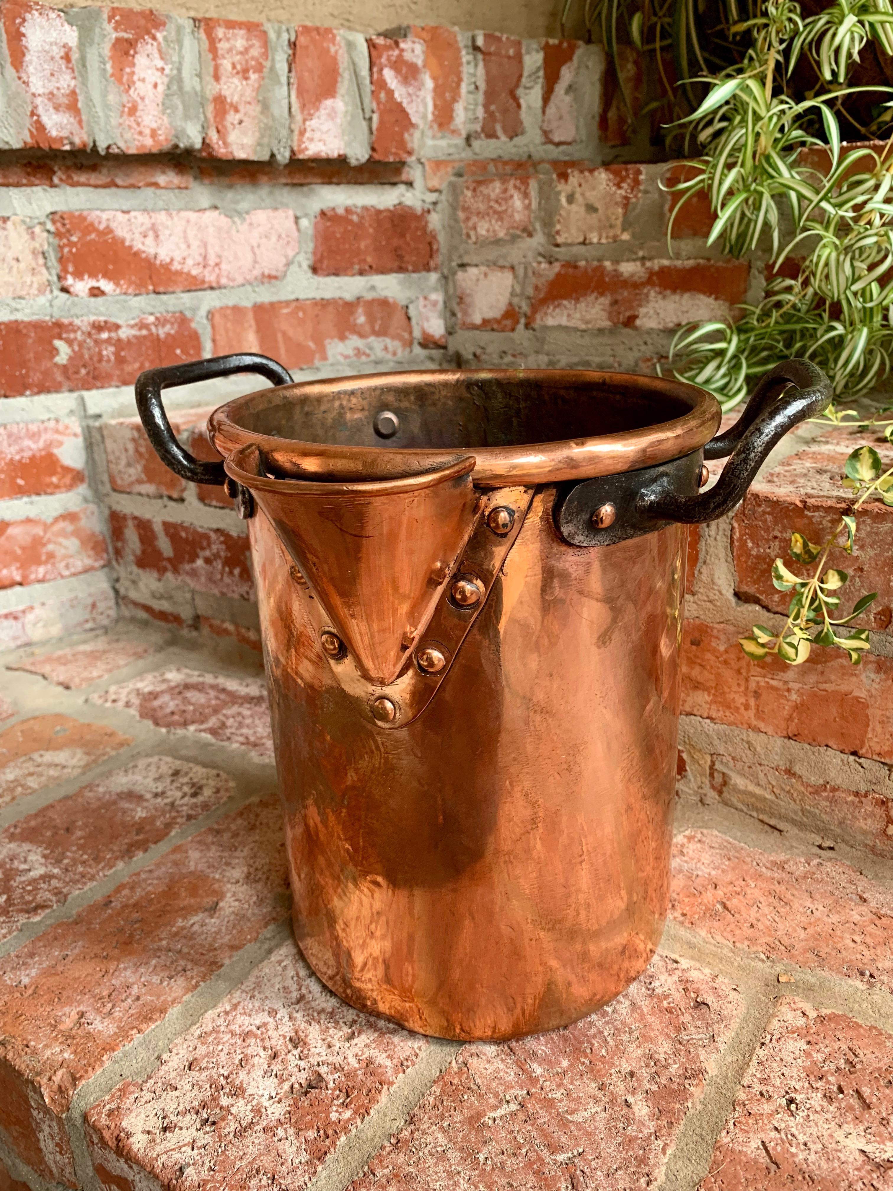 Antique French Copper Vessel Pot Riveted Wine Champagne Bucket 19th Century 8