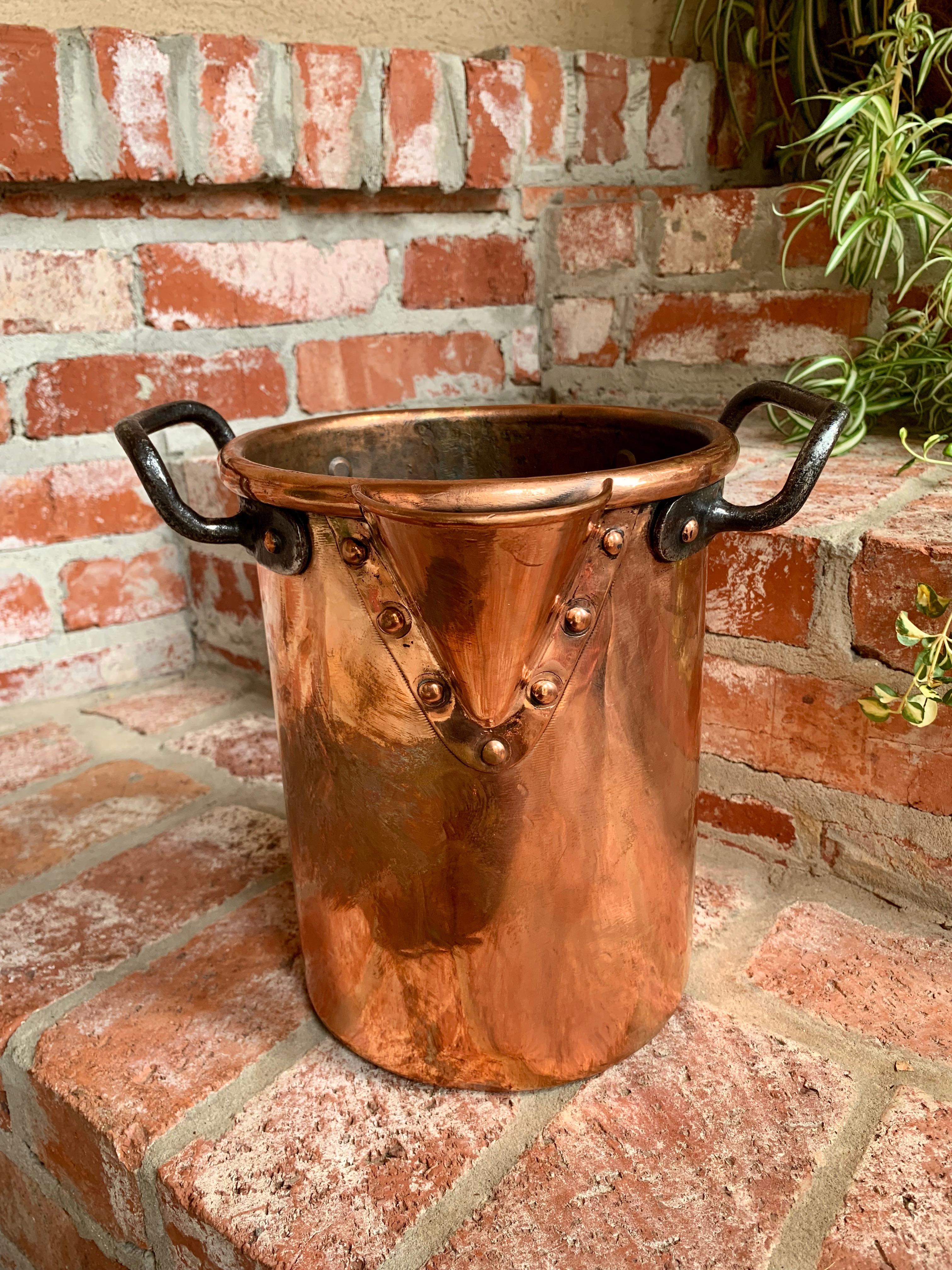 Antique French Copper Vessel Pot Riveted Wine Champagne Bucket 19th Century 9