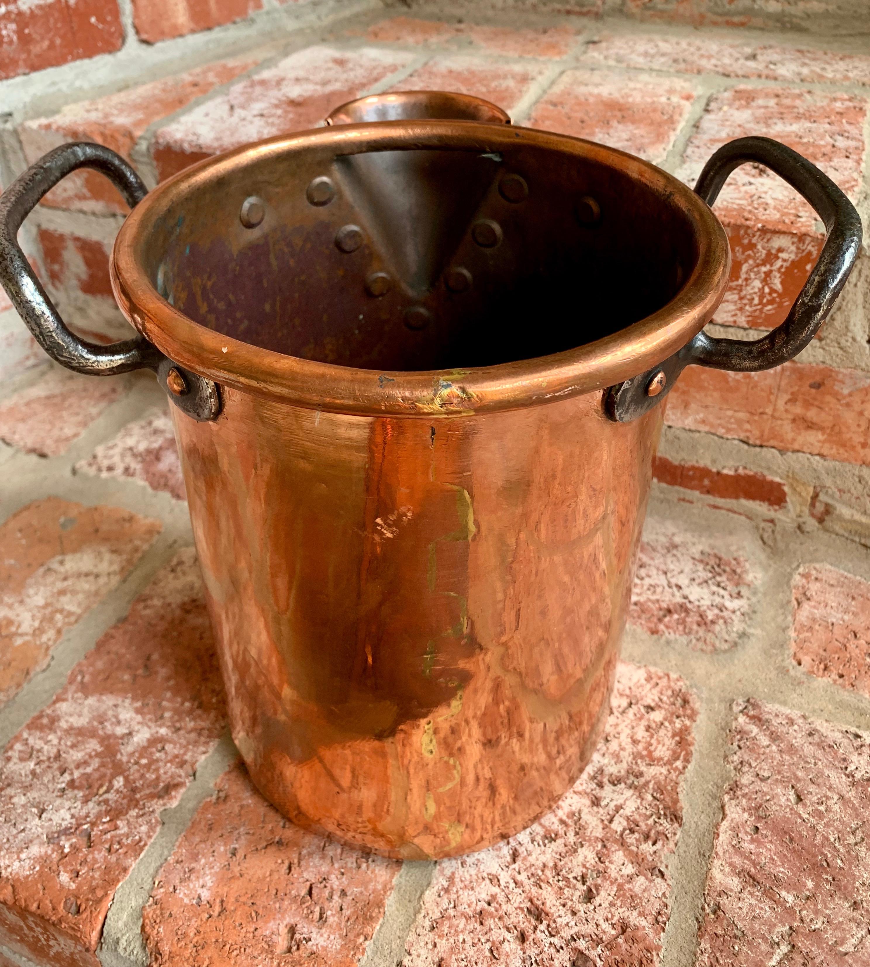 Antique French Copper Vessel Pot Riveted Wine Champagne Bucket 19th Century 11
