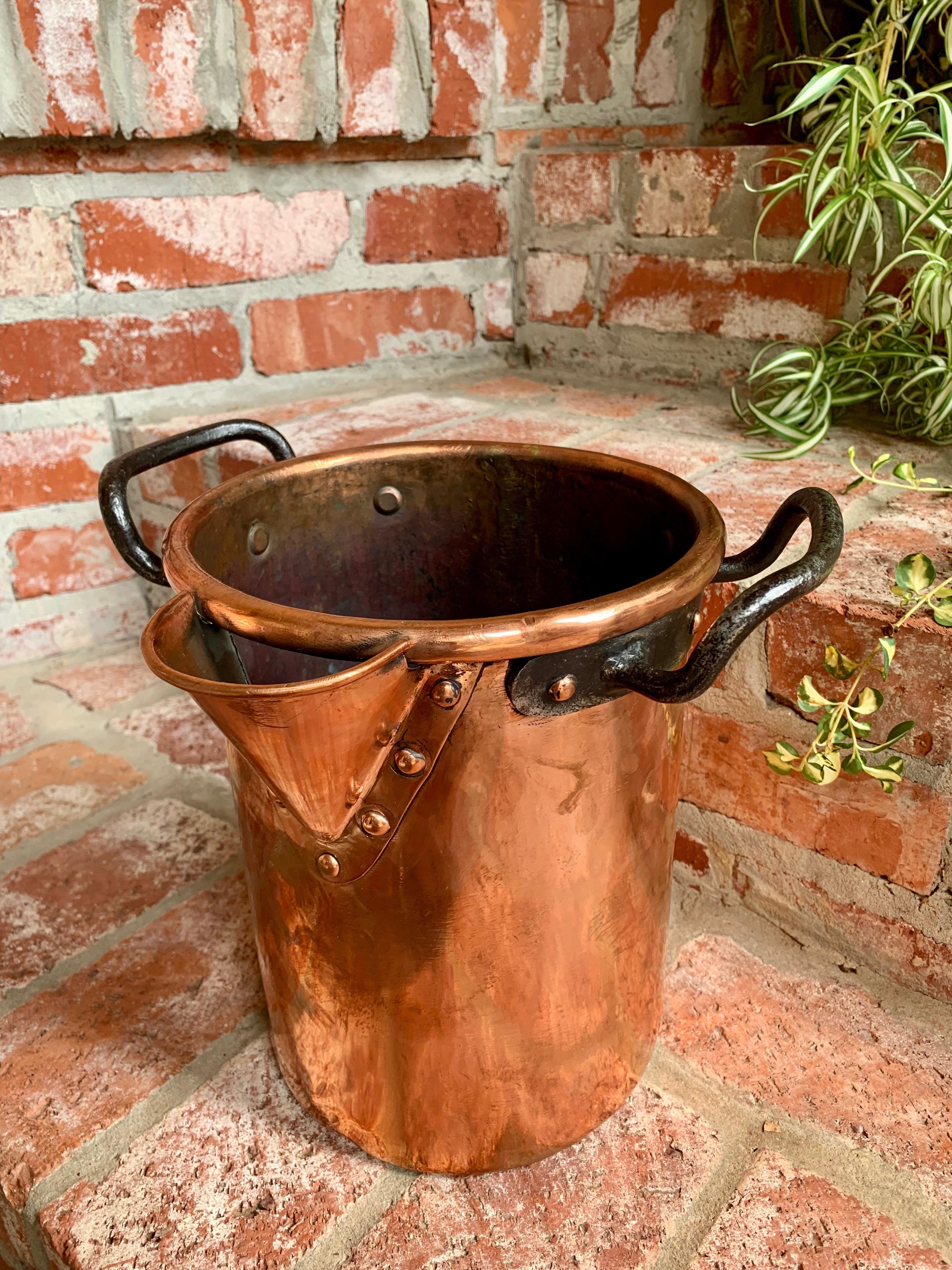 French Provincial Antique French Copper Vessel Pot Riveted Wine Champagne Bucket 19th Century