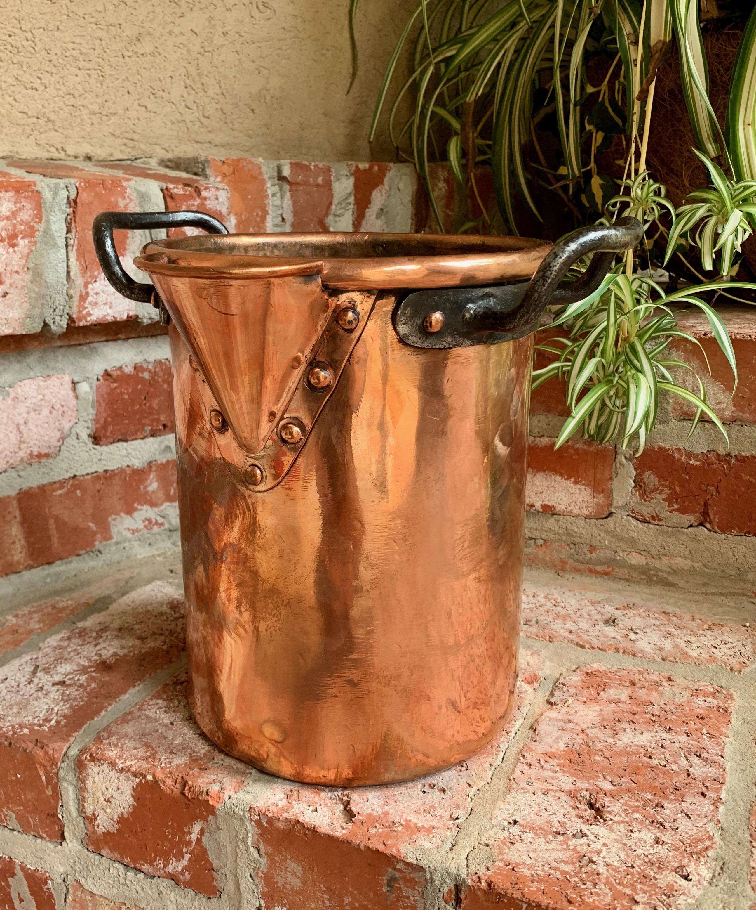 Hand-Crafted Antique French Copper Vessel Pot Riveted Wine Champagne Bucket 19th Century