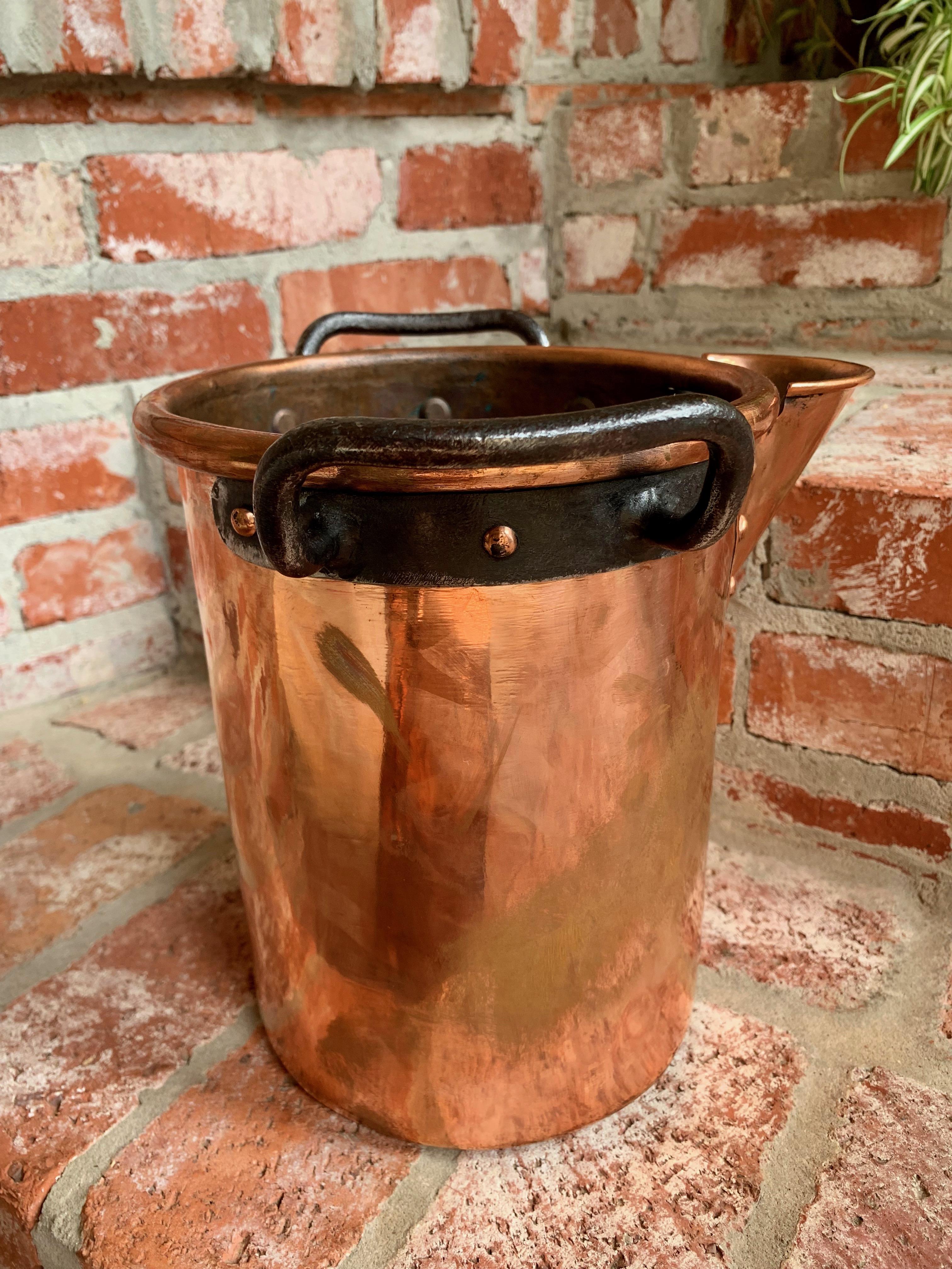 Metal Antique French Copper Vessel Pot Riveted Wine Champagne Bucket 19th Century