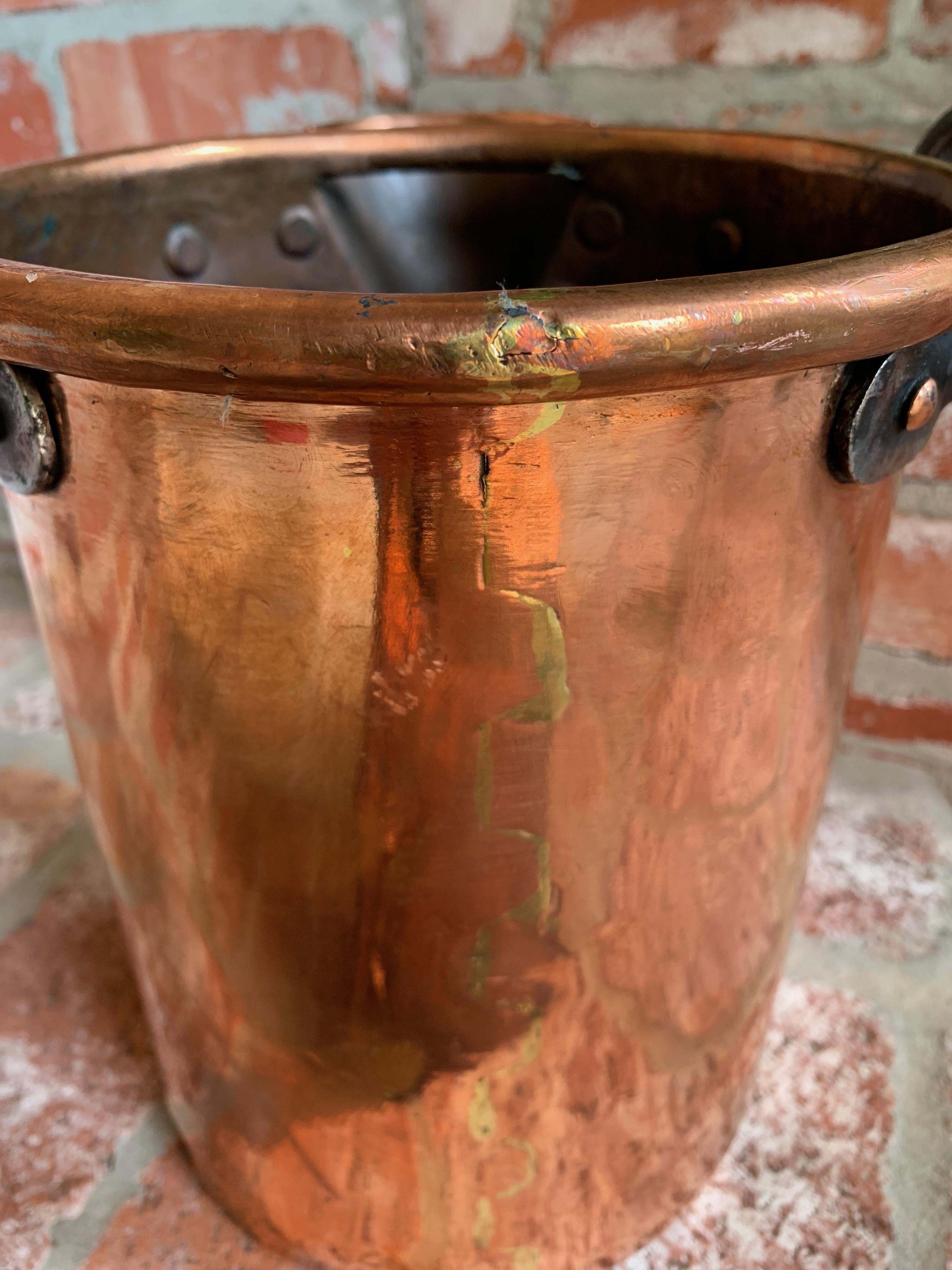 Antique French Copper Vessel Pot Riveted Wine Champagne Bucket 19th Century 1