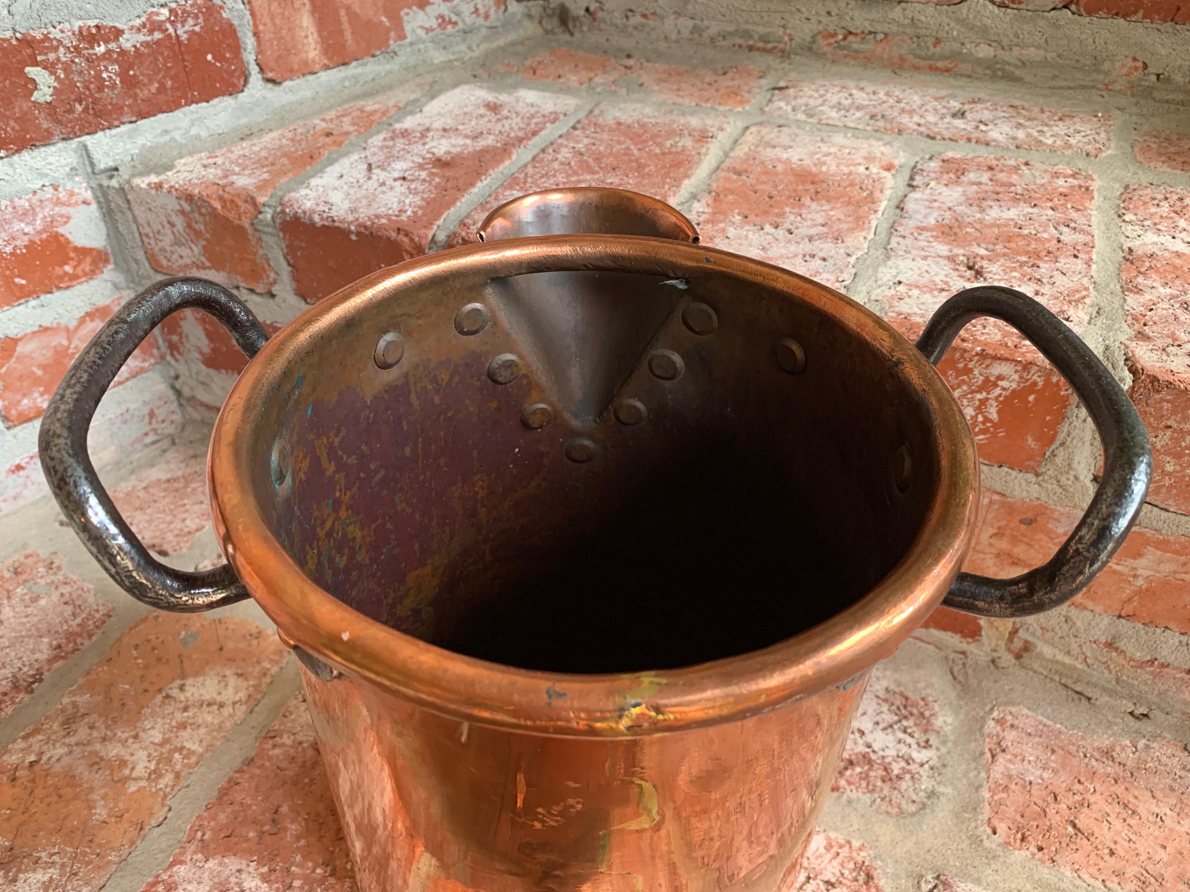 Antique French Copper Vessel Pot Riveted Wine Champagne Bucket 19th Century 2