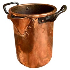 Antique French Copper Vessel Pot Riveted Wine Champagne Bucket 19th Century