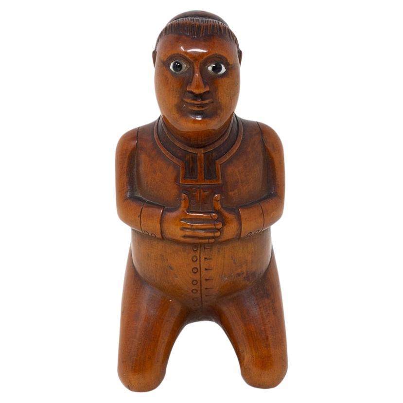 Antique French Coquilla Nut Kneeling Monk Snuff Box
