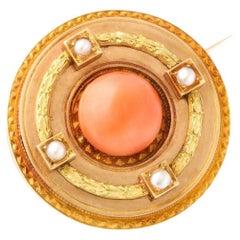 Antique French Coral and Pearl Brooch