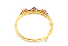 Antique French Coral Garnet Seed Pearl Gold Bangle Bracelet