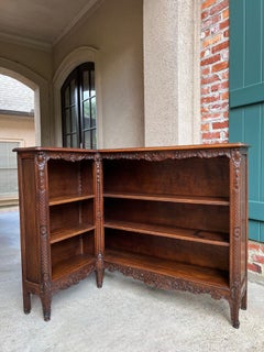 Antique French Corner Bookcase Carved Oak Louis XV Revival Open Shelves c1920