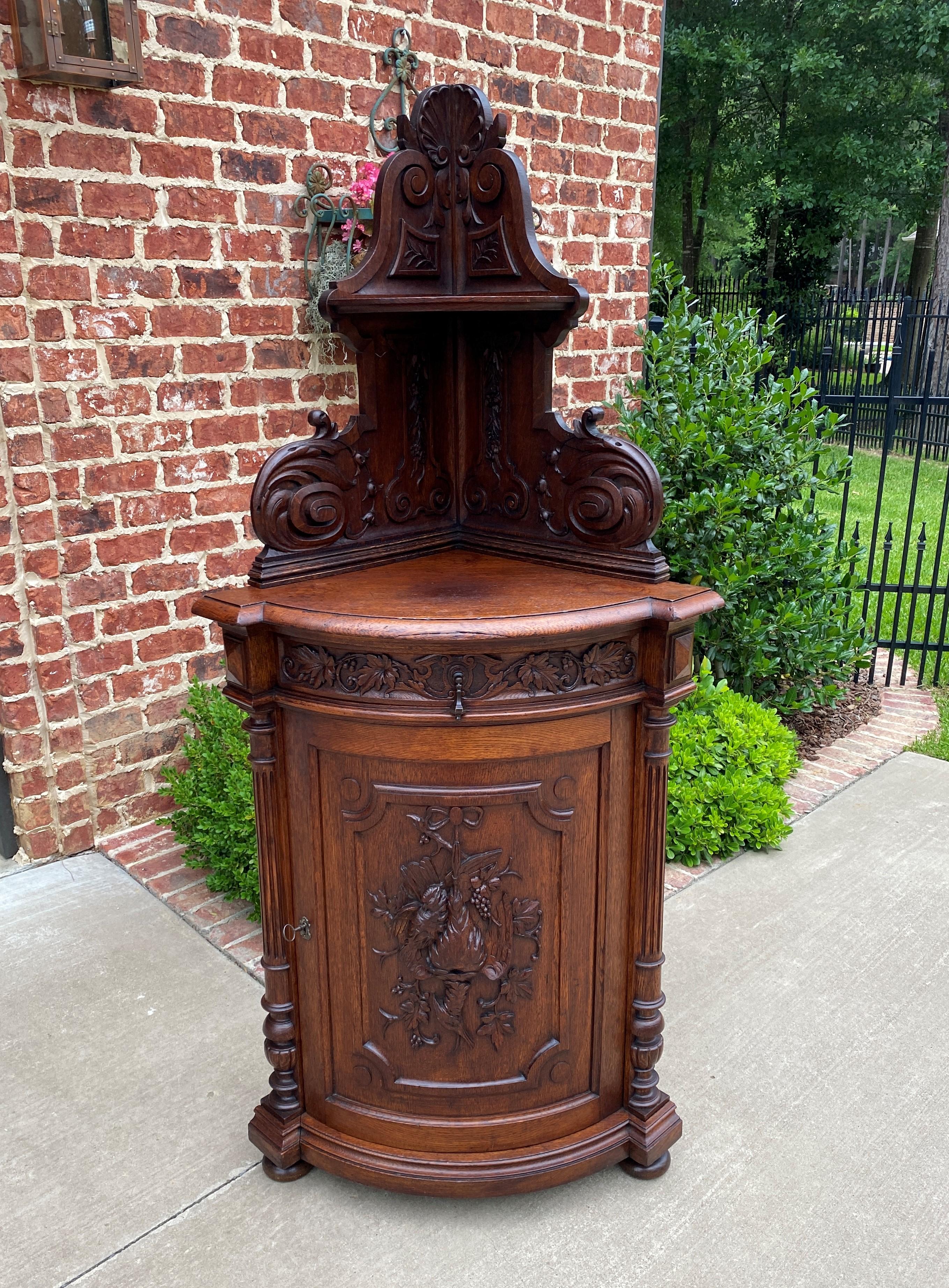 Antique French Corner Cabinet Black Forest Cabinet Cupboard Carved Oak Drawer 1