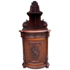 Antique French Corner Cabinet Black Forest Cabinet Cupboard Carved Oak Drawer