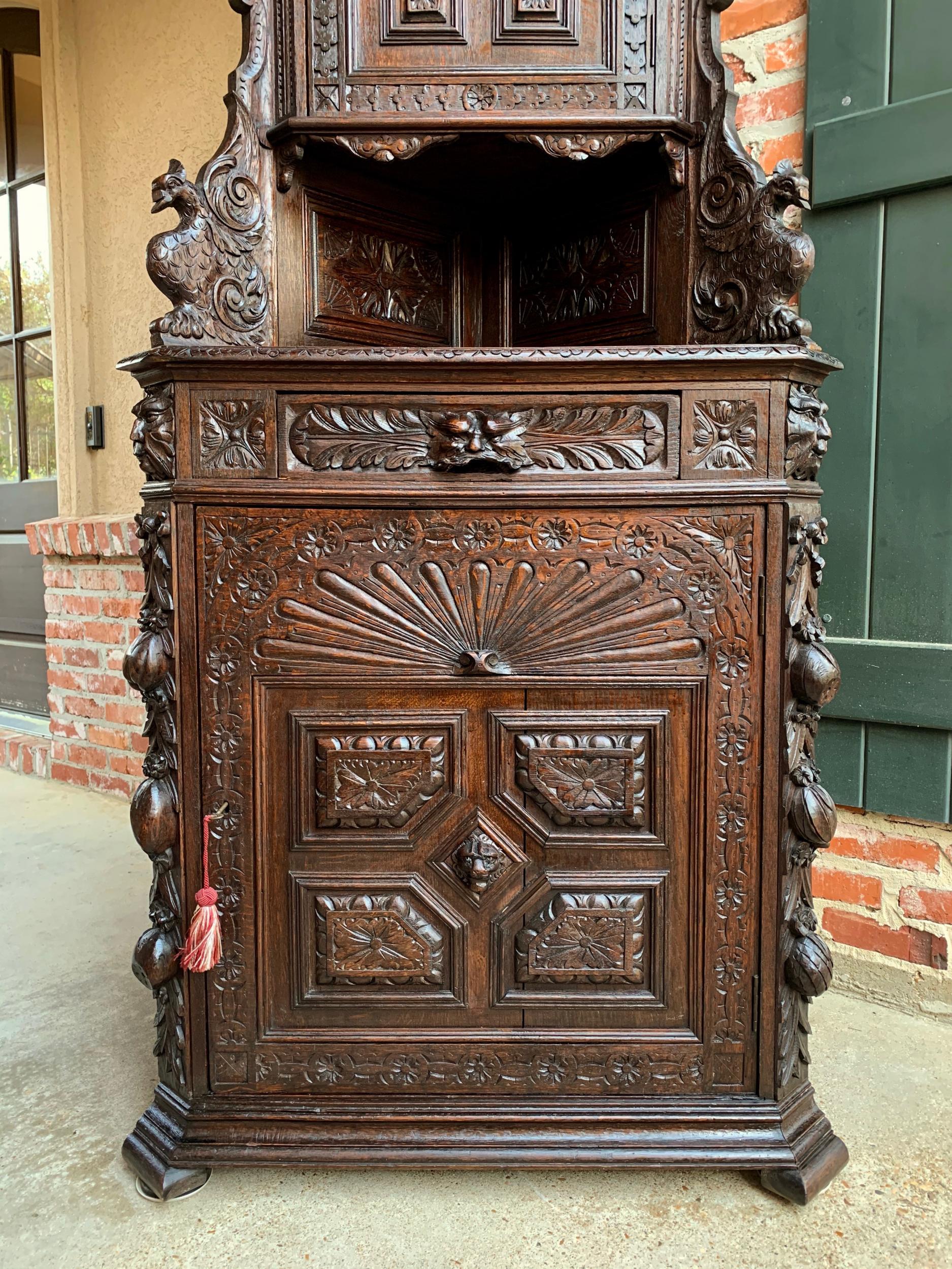 Antique French Corner Cabinet Bookcase Carved Oak Black Forest Renaissance 9