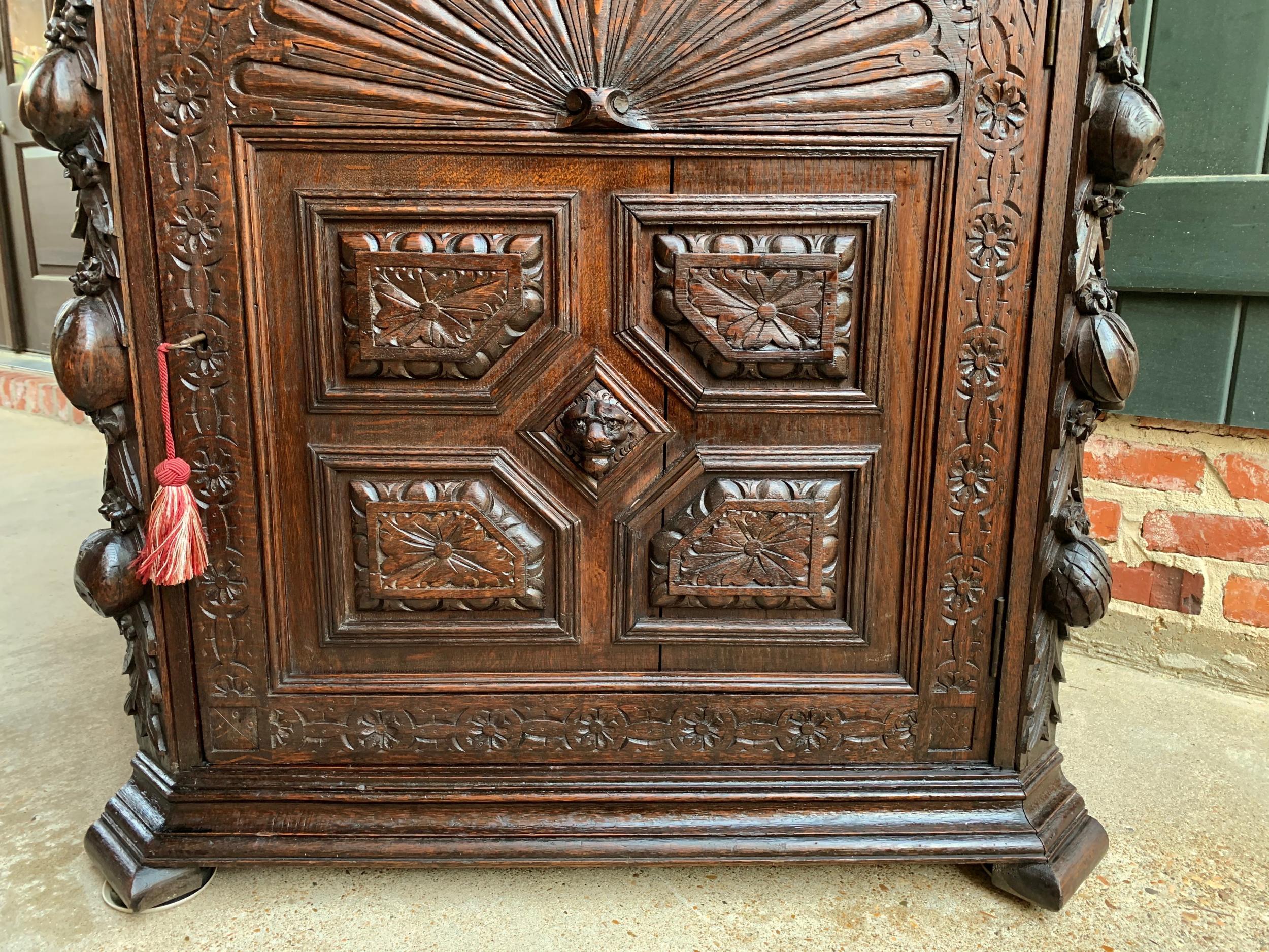 Antique French Corner Cabinet Bookcase Carved Oak Black Forest Renaissance 14