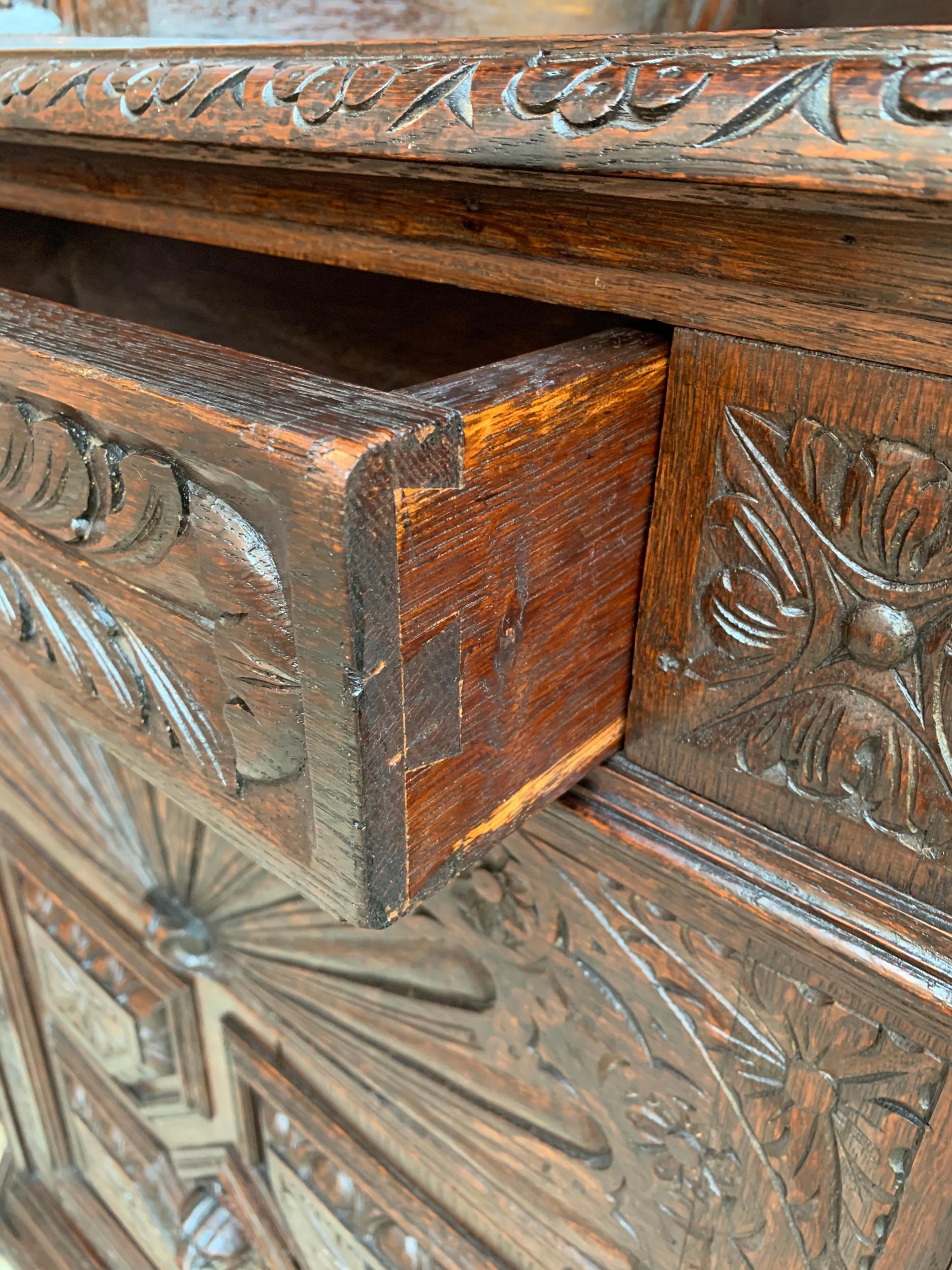 Antique French Corner Cabinet Bookcase Carved Oak Black Forest Renaissance 15