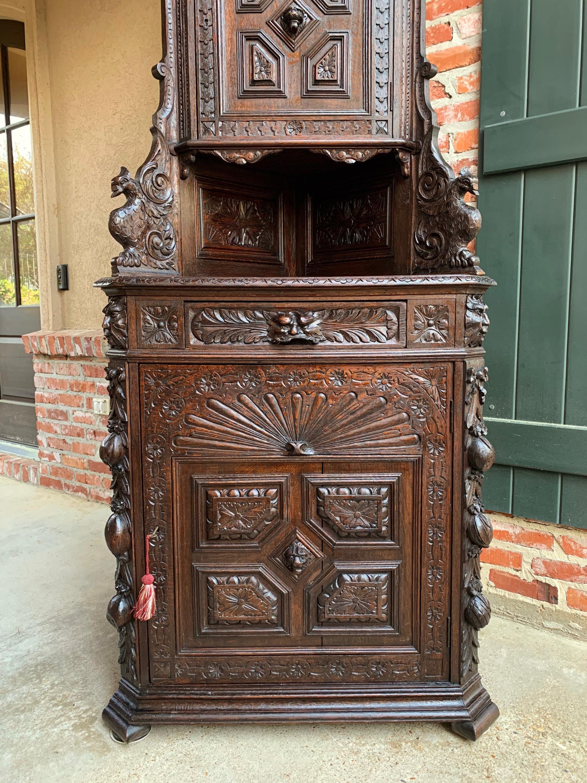 Antique French Corner Cabinet Bookcase Carved Oak Black Forest Renaissance 2