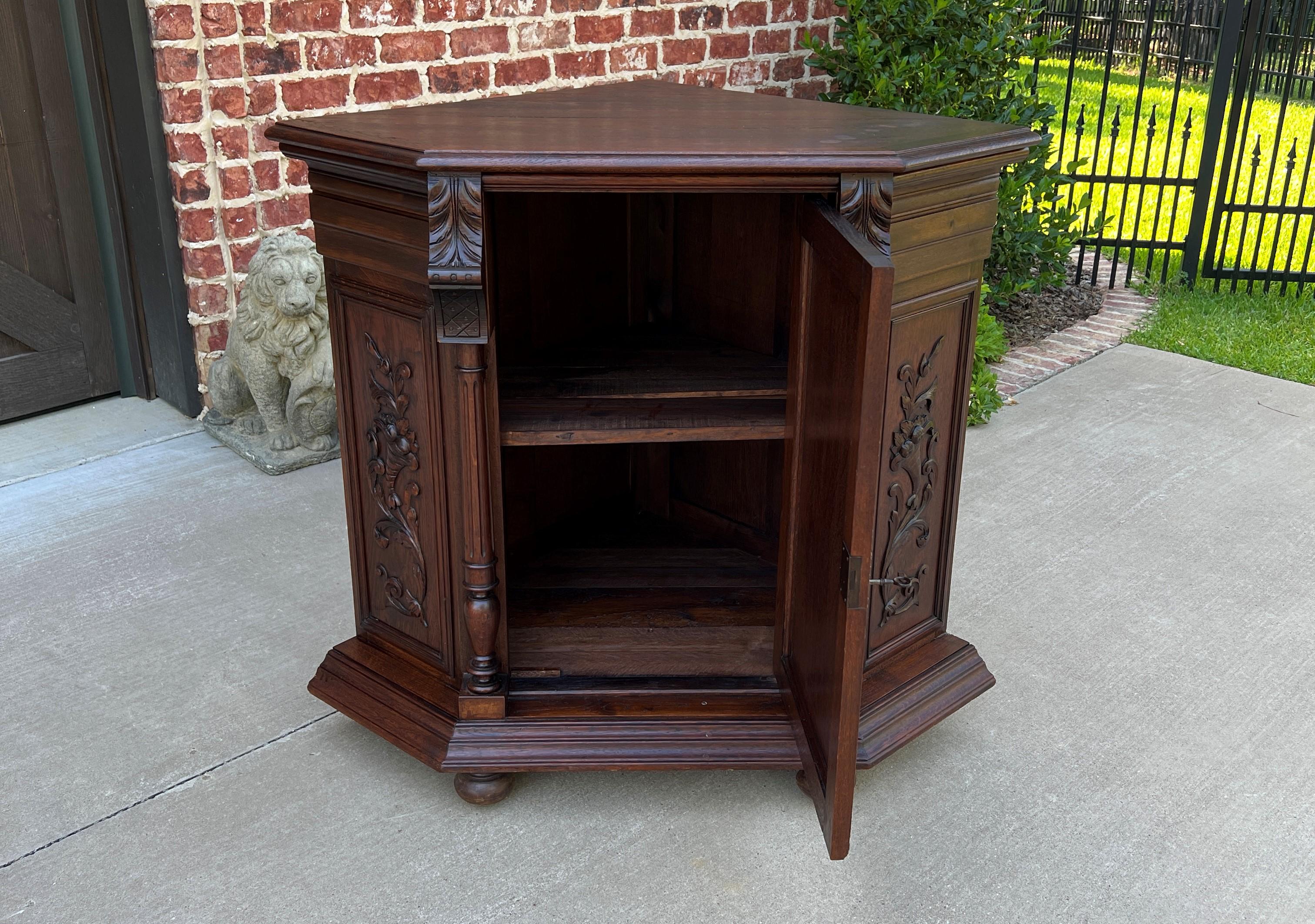 Antique French Corner Cabinet Cupboard Canted Corners Renaissance Oak 19th C 5