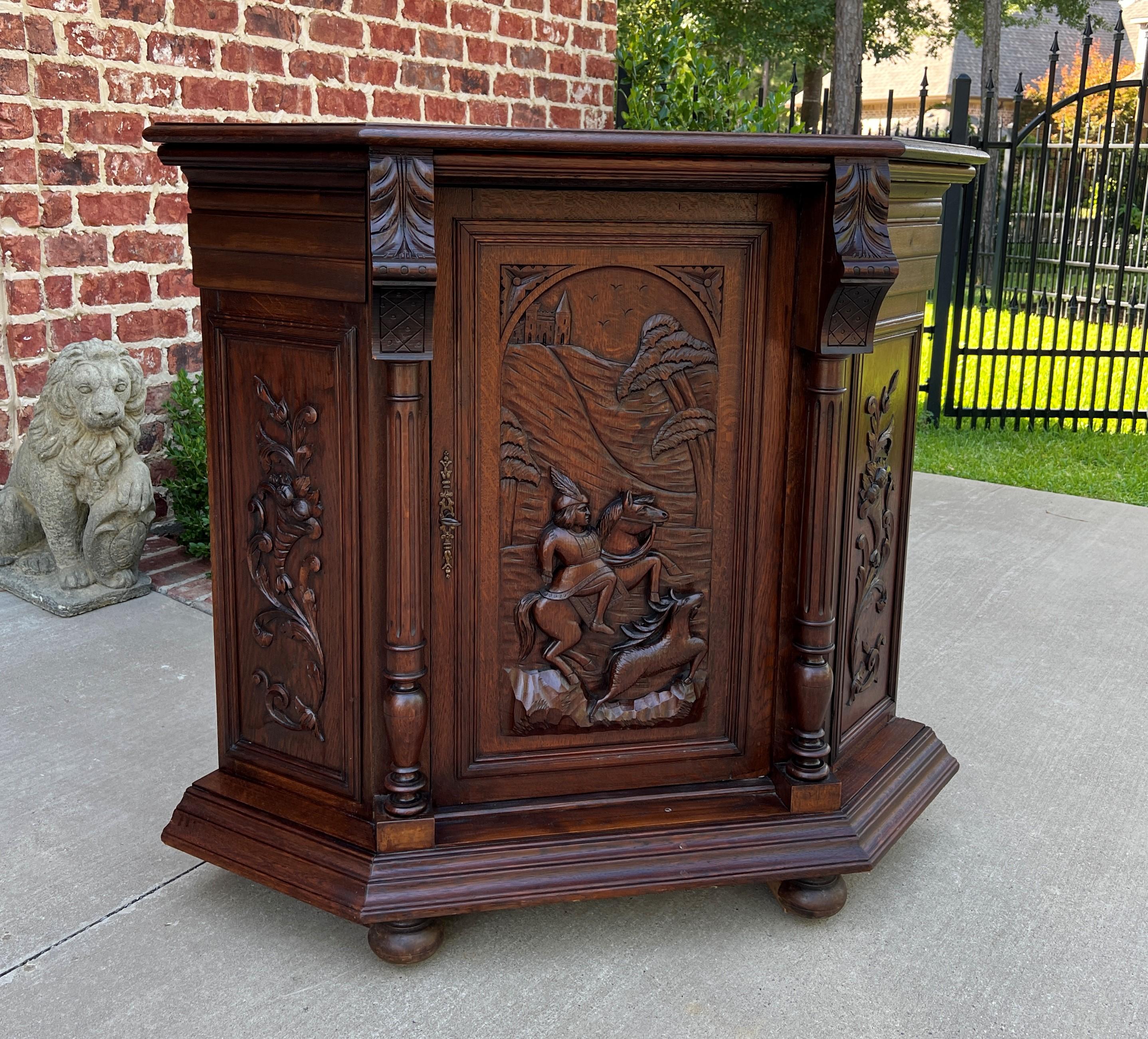 Antique French Corner Cabinet Cupboard Canted Corners Renaissance Oak 19th C 8