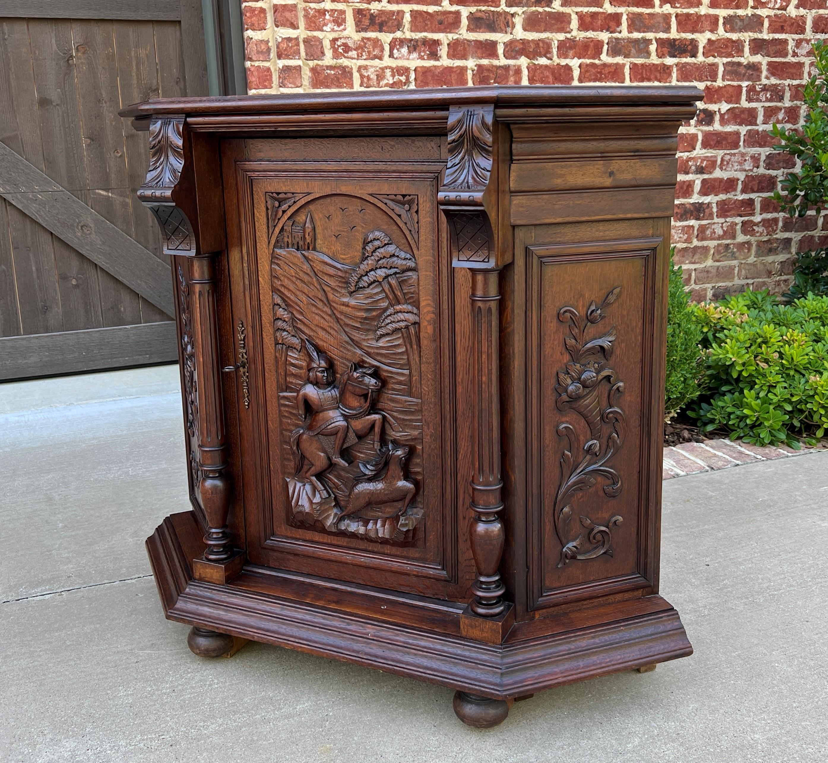 Carved Antique French Corner Cabinet Cupboard Canted Corners Renaissance Oak 19th C