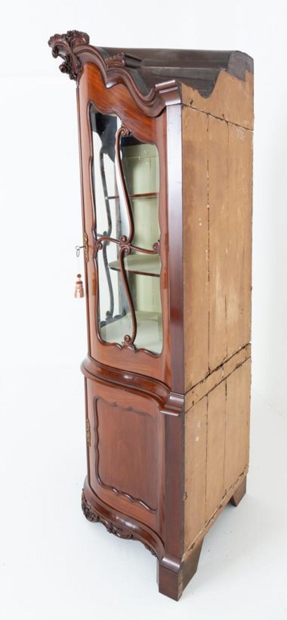 Ancienne vitrine d'angle française en acajou, 1860 Bon état - En vente à Potters Bar, GB