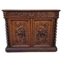 Antique French Corner Cabinet Sideboard w Drawer Barley Twist Renaissance Oak