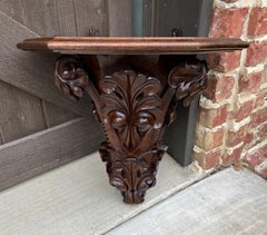 Antique French Corner Corbel Wall Shelf Hanging Wall Decor Carved Oak, 19th C