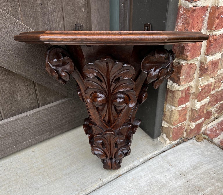 Antique French Corner Corbel Wall Shelf Hanging Wall Decor Carved Oak