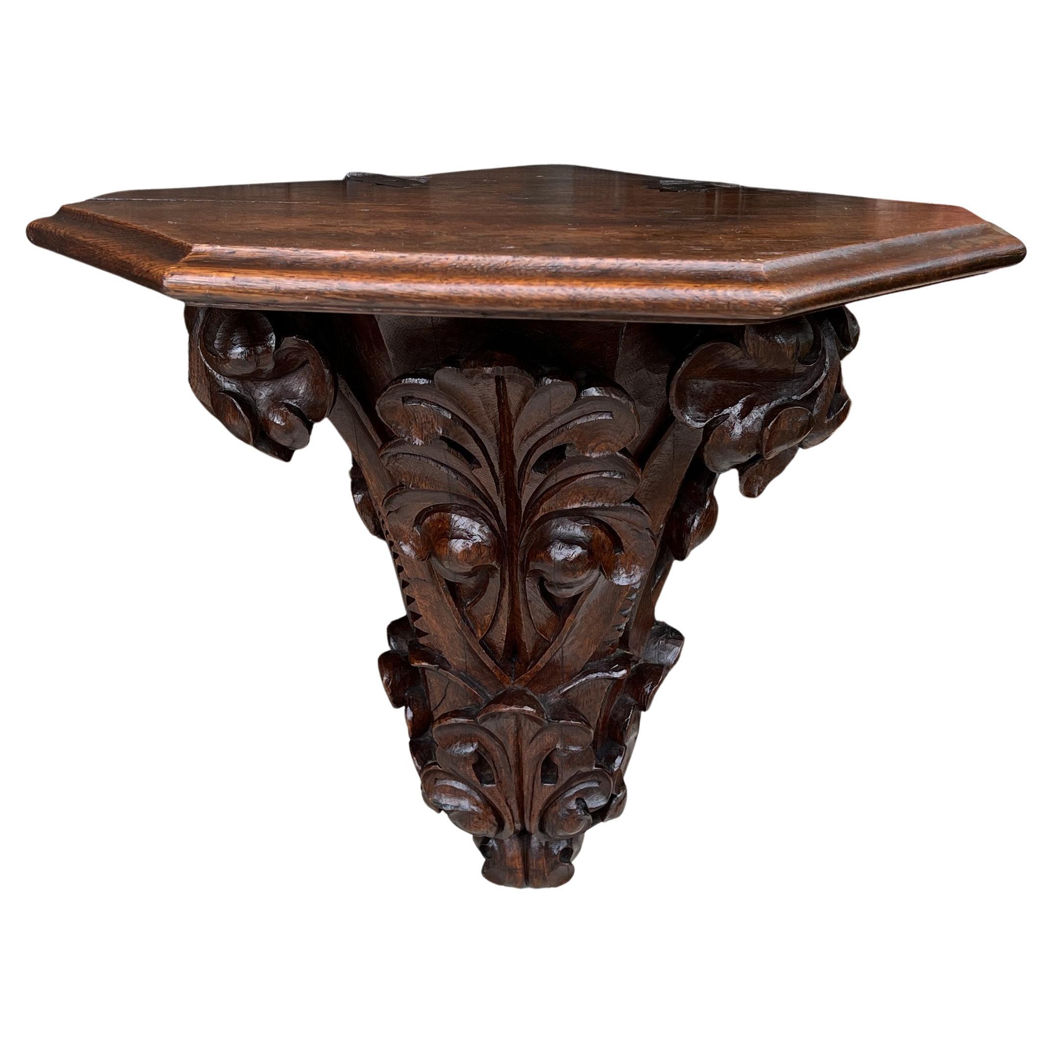 Antique French Corner Corbel Wall Shelf Hanging Wall Decor Carved Oak, 19th C For Sale