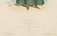 Antique French Costume Print of Medieval Chambermaid, Hand-Colored, 19th Century