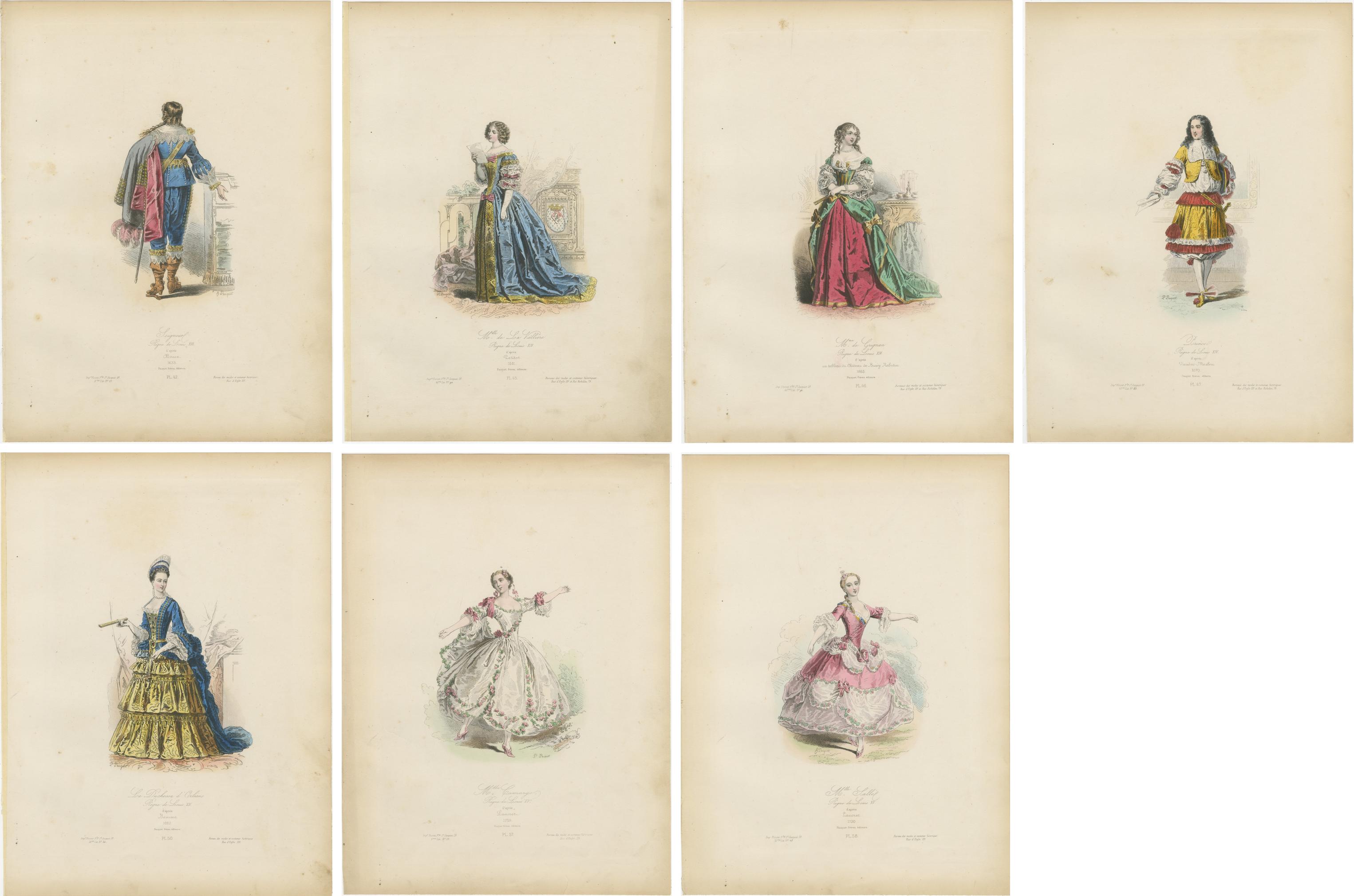 Antique French Costume Prints of Louis XIII-XV Court Figures, c.1860s