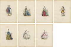 Antique French Costume Prints of Louis XIII-XV Court Figures, c.1860s