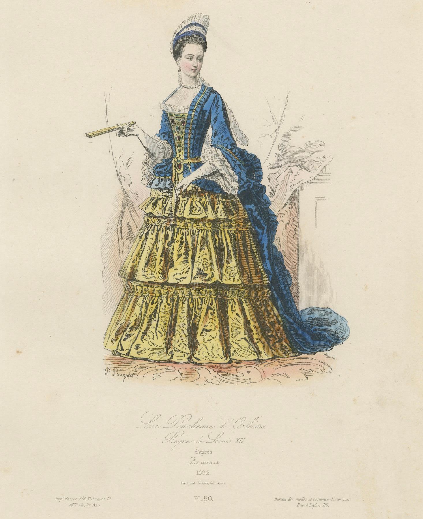 Antique French Costume Prints of Nobility, drei handkolorierte Drucke aus dem 19. im Angebot 1