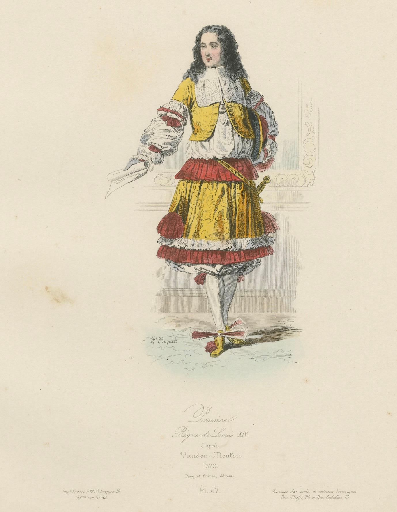 Antique French Costume Prints of Nobility, drei handkolorierte Drucke aus dem 19. im Angebot 2