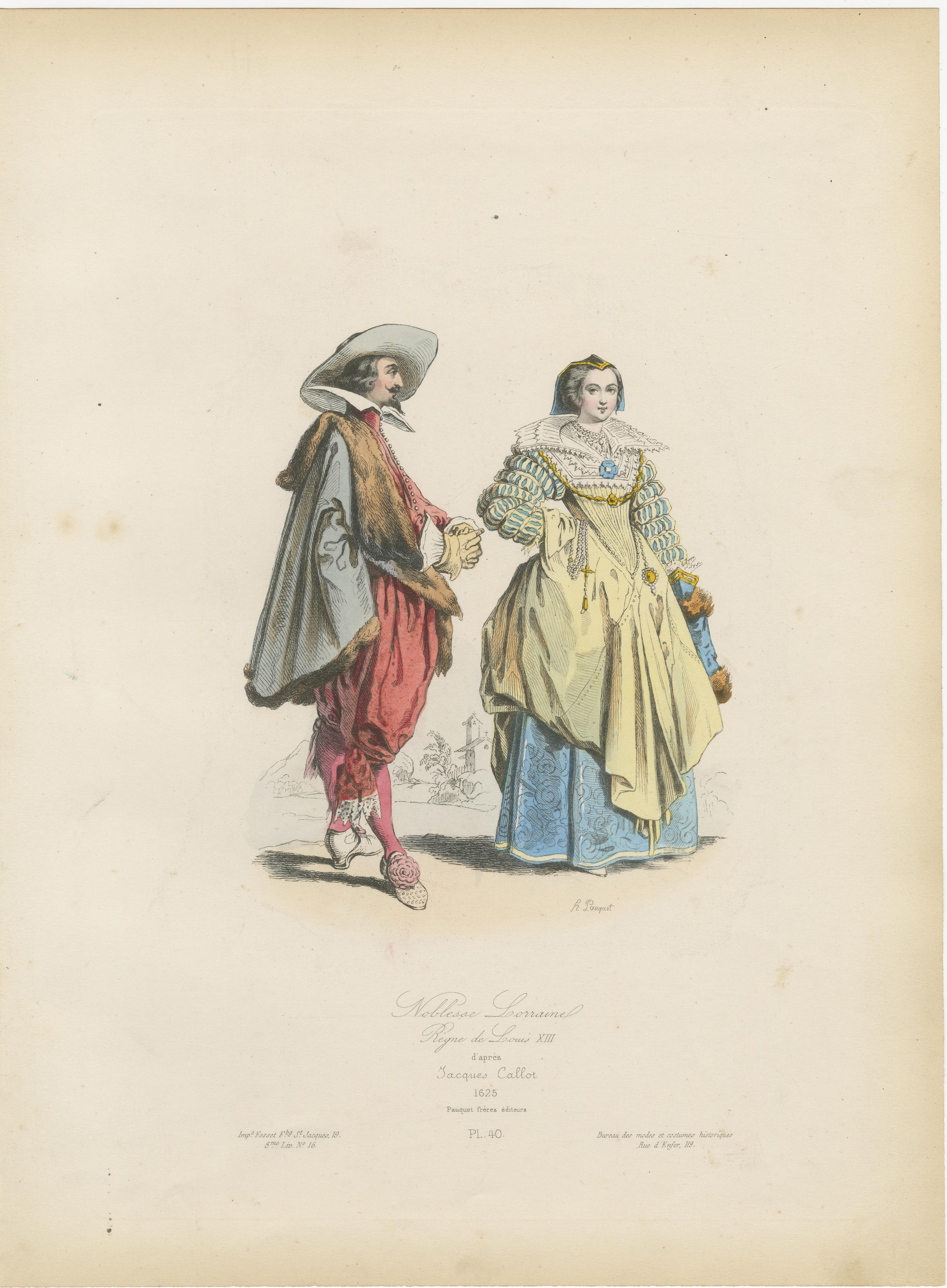 Carta Antique French Costume Prints of Nobles from Lorraine, 1625, Published c.1860 in vendita