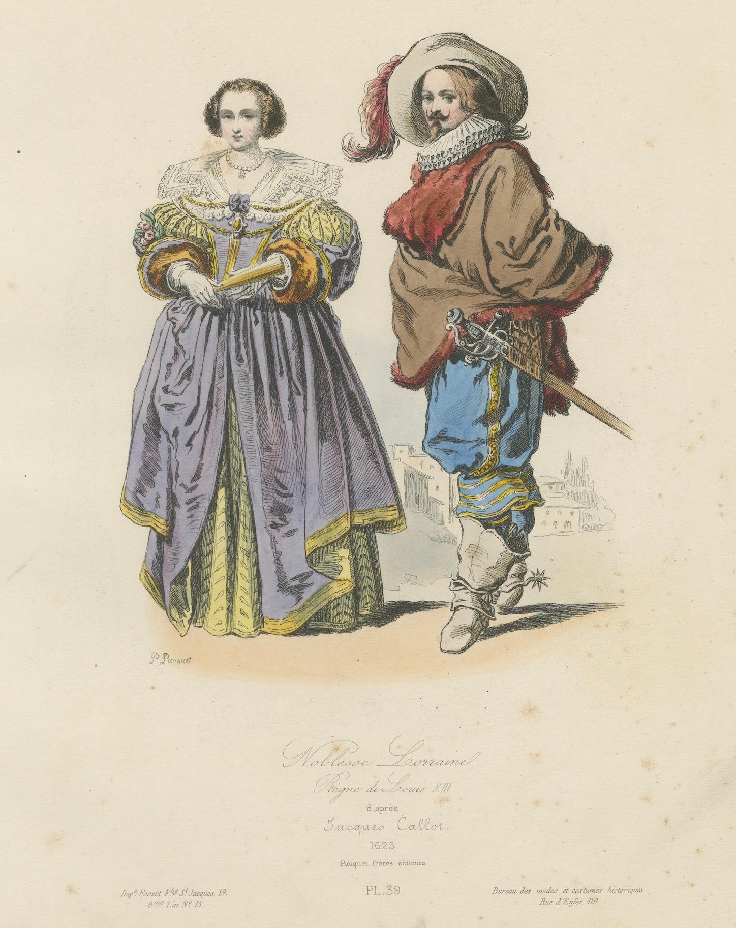 Antique French Costume Prints of Nobles from Lorraine, 1625, Published c.1860 in vendita 1