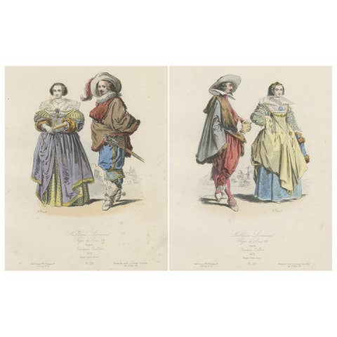 Antique French Costume Prints of Nobles from Lorraine, 1625, Published c.1860