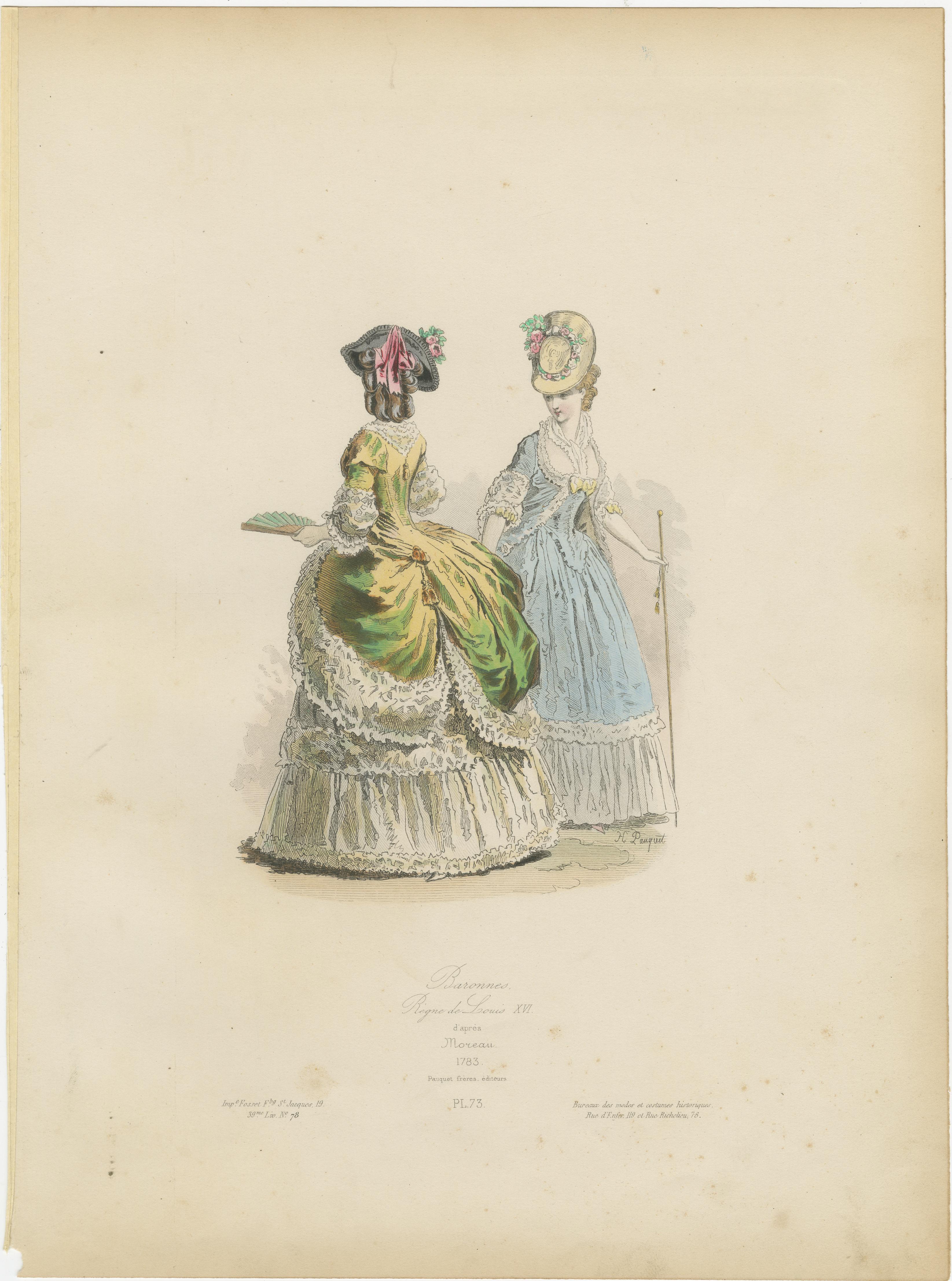 Antique French Costume Prints con decorazioni floreali - 1816-1819

Questo affascinante set di tre stampe antiche in costume francese offre un bellissimo scorcio del raffinato mondo della moda francese del XIX secolo. Queste litografie delicatamente