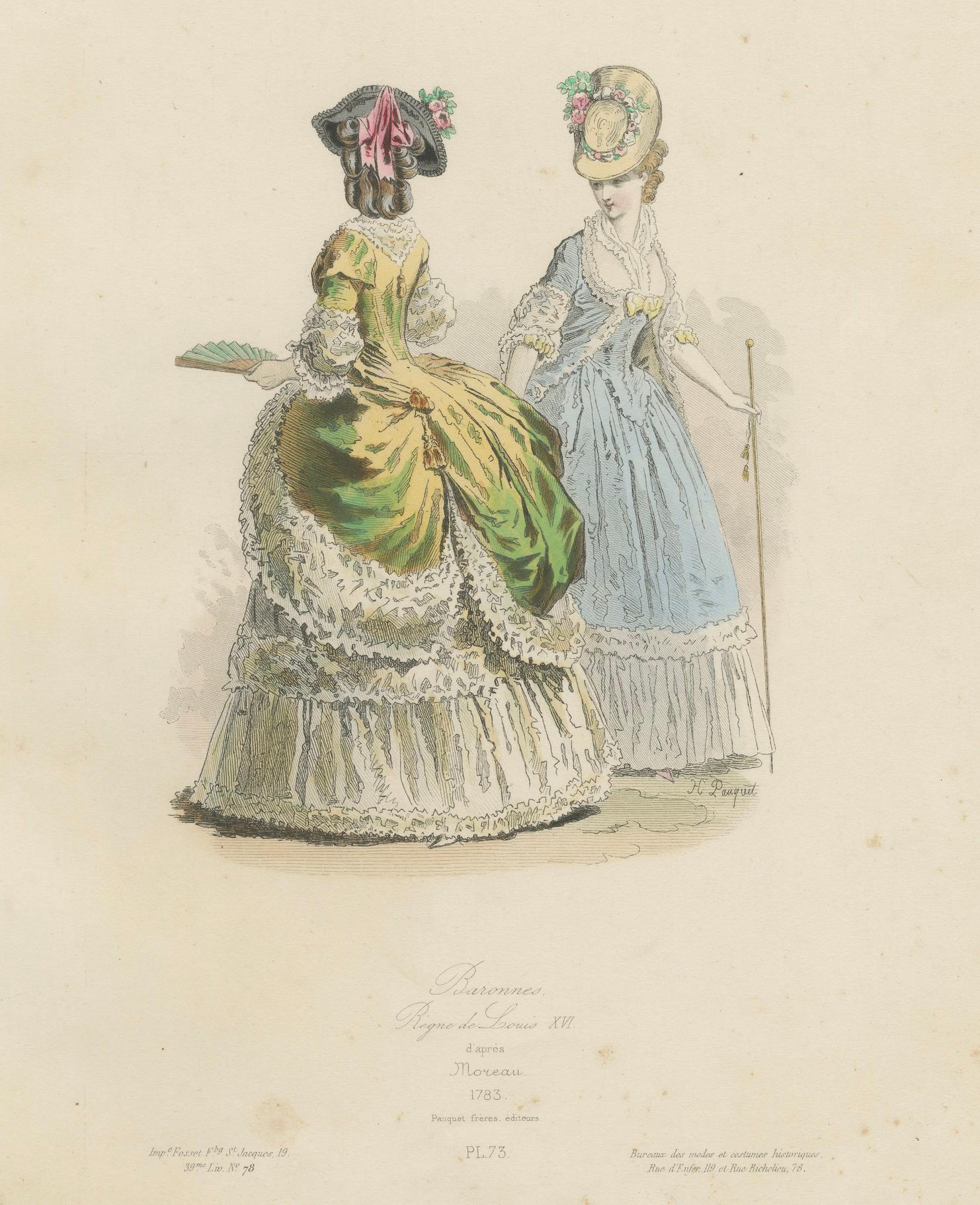 Antique French Costume Prints con decorazioni floreali - 1816-1819 in vendita 4