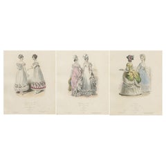 Antique French Costume Prints with Floral Embellishments - 1816 to 1819