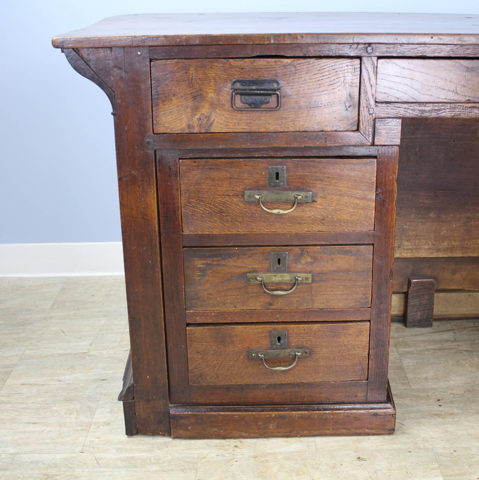 English Antique French Counter Desk with Wellington-Style Cabinet