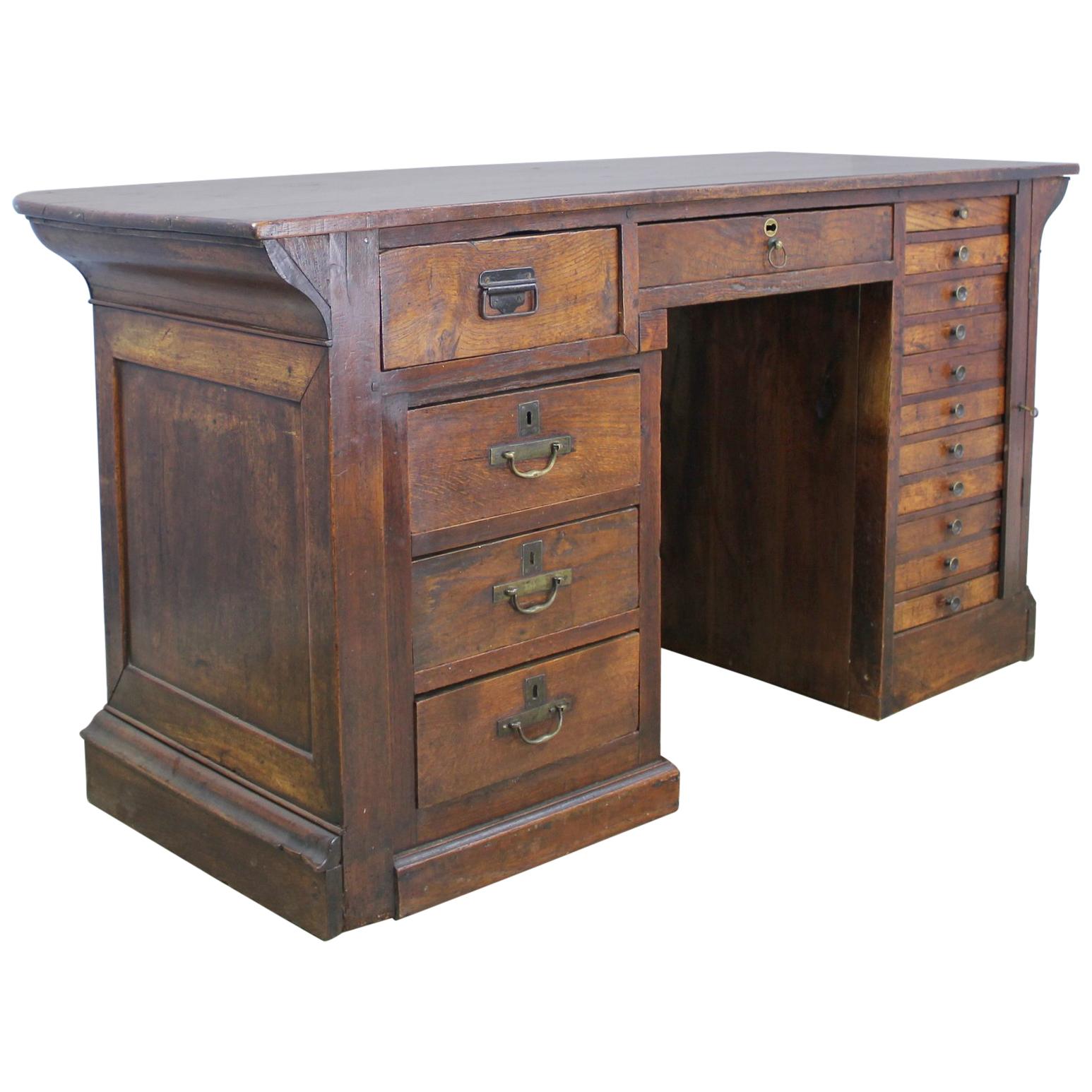 Antique French Counter Desk with Wellington-Style Cabinet