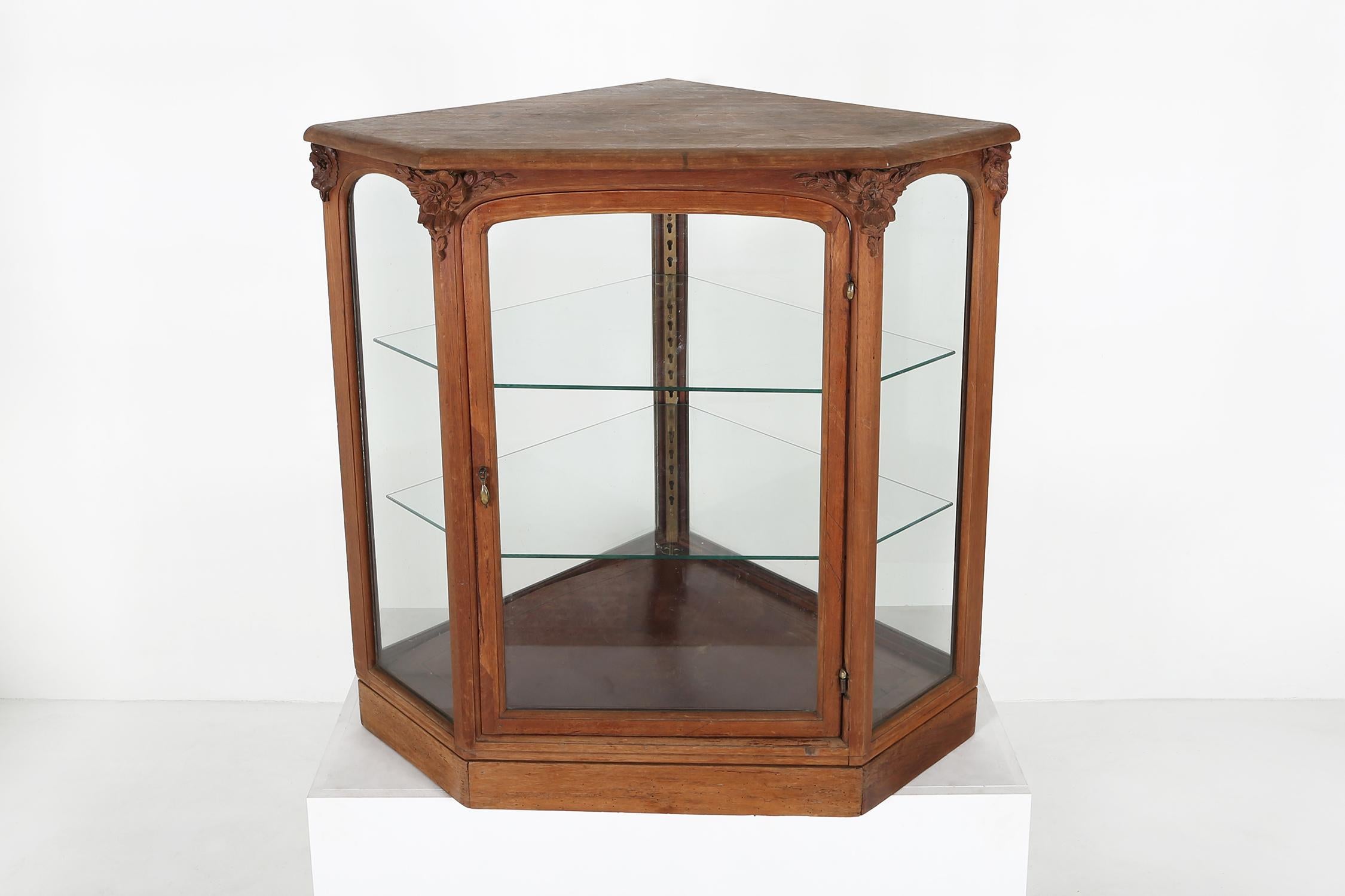 Glass Antique French counter display case in oak, ca. 1900