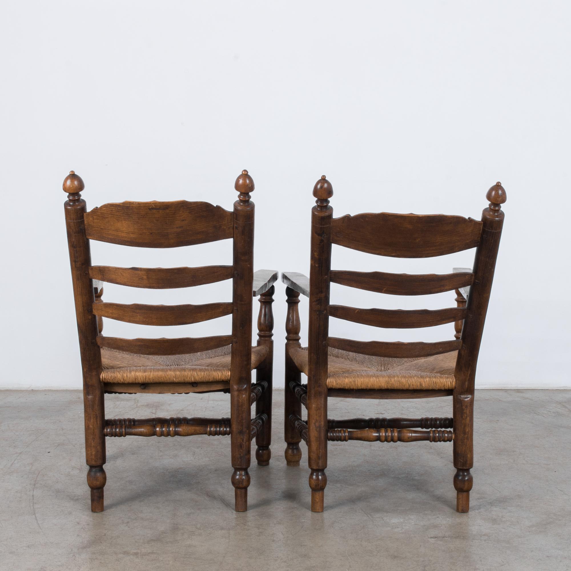 Oak Antique French Country Armchairs, a Pair