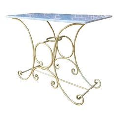 Antique French Country Baker's Table Pastry Table Polished Carrara Marble Top